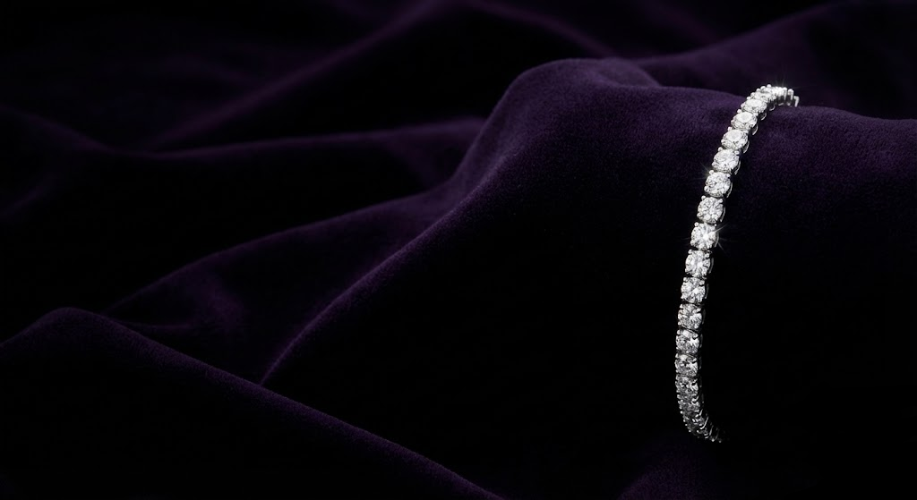 Diamond bracelet on a dark purple fabric background